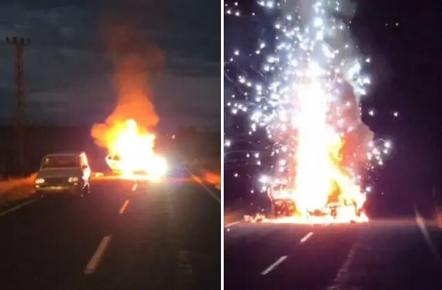 Kazadan sonra alev aldı, bomba gibi patladı! İşte dehşet anları