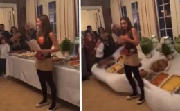 Şükran günü şoku: Ağırlığa dayanamayan masa devrildi