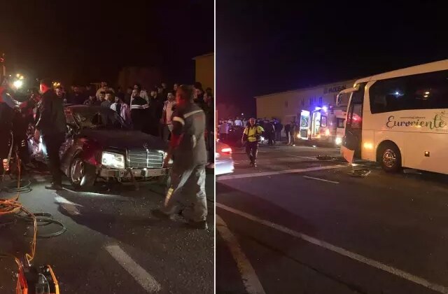 Tam bir can pazarı! Tur otobüsü ve otomobil çarpıştı