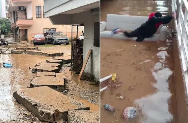 15 dakikalık yağmur ilçeyi sular altında bıraktı