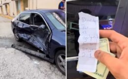 Arabayı hurdaya çevirip, 20 dolar bırakan adamın videosu viral oldu