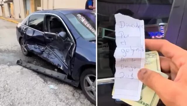 Arabayı hurdaya çevirip, 20 dolar bırakan adamın videosu viral oldu