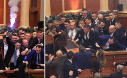 Arnavutluk Meclisi’nde görülmemiş kaos! Meşale yakıp birbirlerine girdiler