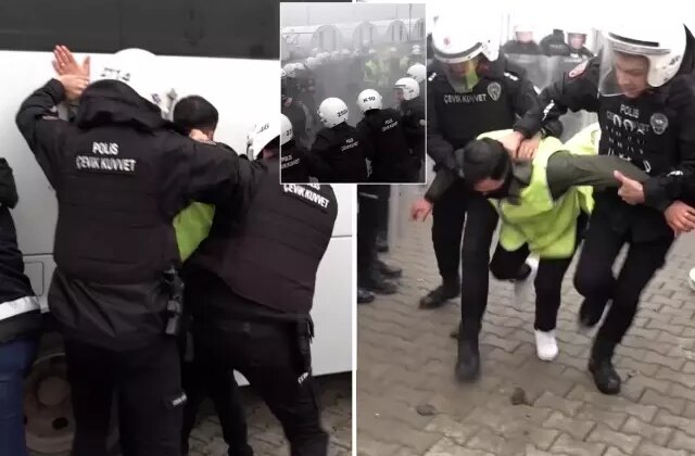 Bir garip tatbikat: Polisler meslektaşlarını coplayıp ters kelepçe taktı