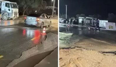 Bodrum’da ana su isale hattı patladı, asfalt çöktü