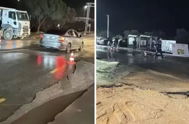 Bodrum’da ana su isale hattı patladı, asfalt çöktü