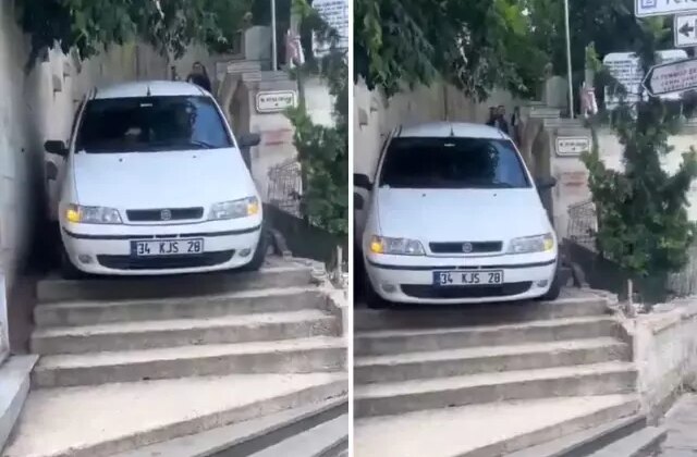 Bu otomobilin merdivenlerde olmasının nedeni çok ilginç