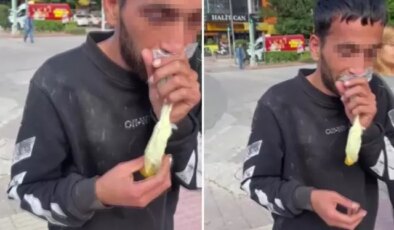 Caddede güpegündüz bali çekip kendinden geçti