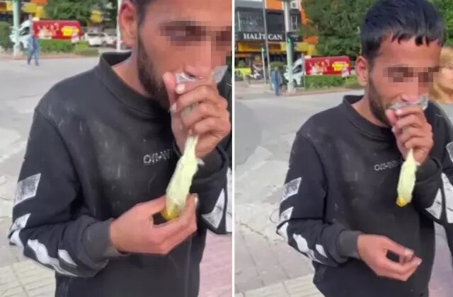 Caddede güpegündüz bali çekip kendinden geçti