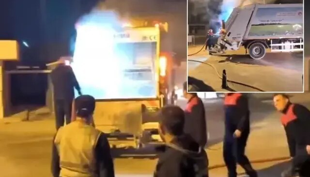 Çöp toplama sırasında kamyonu yandı, itfaiyeye sürdü