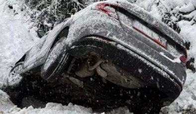 Düzce’de kar kazası: 8 kişilik aile kanala uçtu