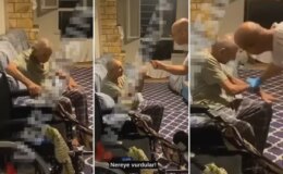 Eldiven takıp yaşlı adamı dövdü! Huzurevinde vicdanları sızlatan görüntüler