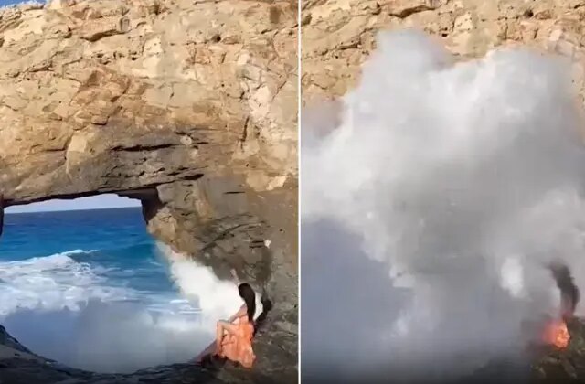 Fotoğraf uğruna canından oluyordu: Dev dalga turisti denize sürükledi