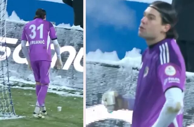 Görüntü Türkiye’den! -10 derece soğukta ısınmak için maç oynanırken çay içti