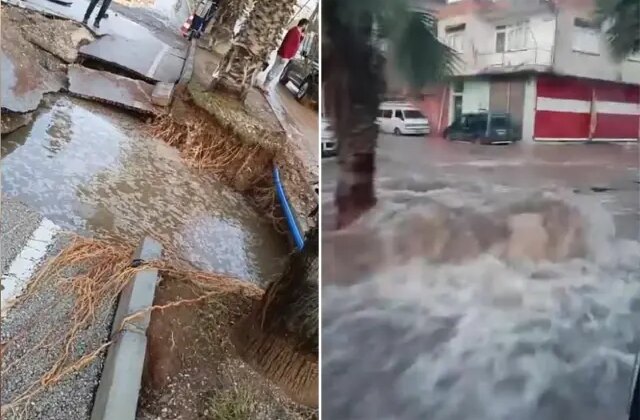 İçme suyu borusu patladı: 3 mahalle göle döndü, yol çöktü