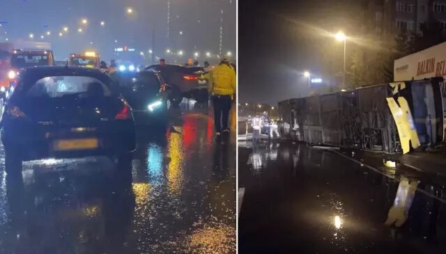 İstanbul’da sağanak kabusu! Halk otobüsü takla attı, zincirleme kaza TEM’i kilitledi
