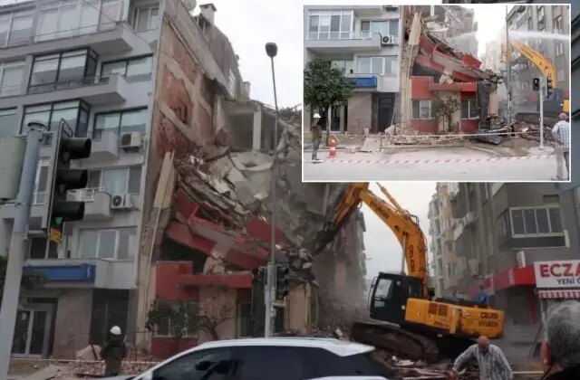 İzmir’de bina yıkımı sırasında bitişikteki apartman zarar gördü