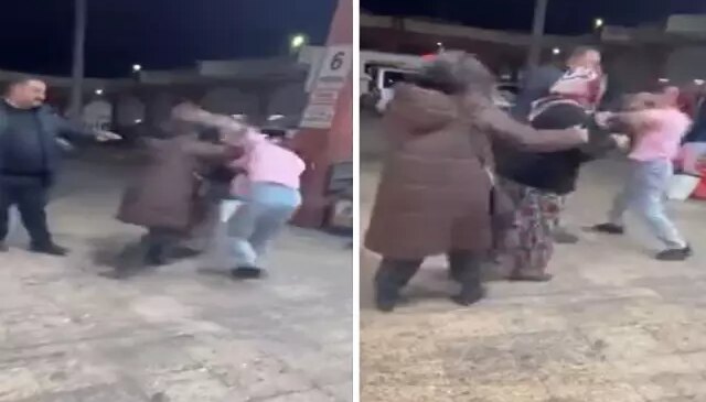 Kadınların saç saça baş başa kavgası kamerada