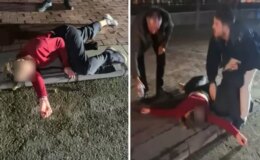 Kaldırıma yatıp çığlık attı, polisi görünce kaçmaya çalıştı