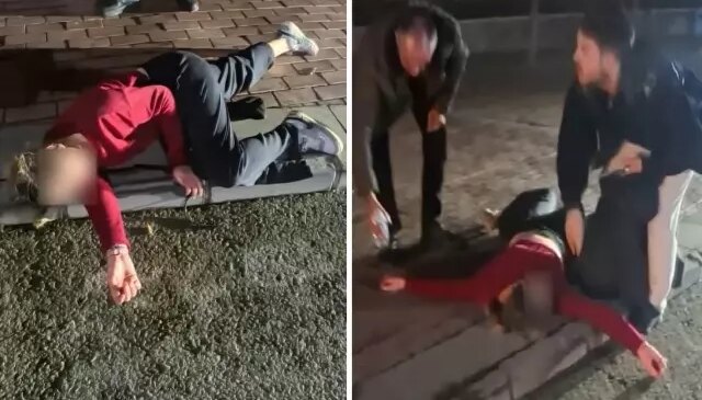 Kaldırıma yatıp çığlık attı, polisi görünce kaçmaya çalıştı