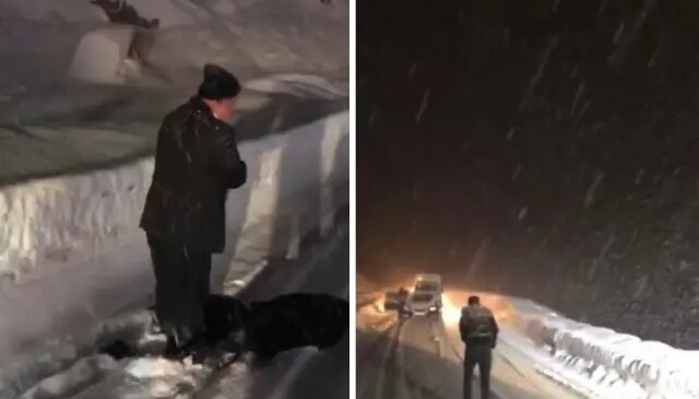 Kar ve tipi ulaşımı hayatı felç etti! Fırtınaya rağmen namazını kıldı