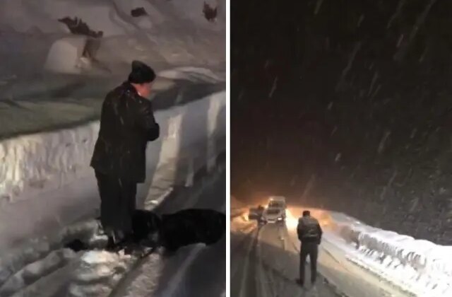 Kar ve tipi ulaşımı hayatı felç etti! Fırtınaya rağmen namazını kıldı