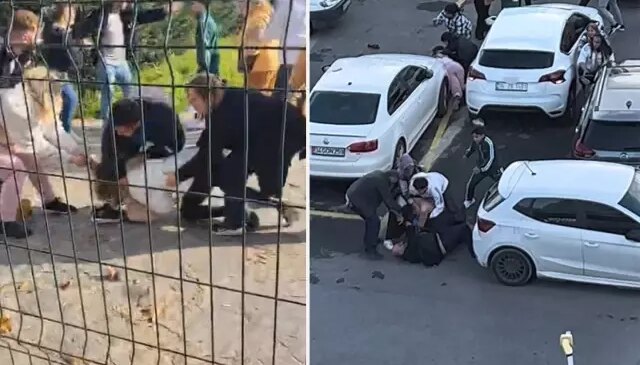 Kartal Anadolu Adliyesi önünde iki aile arasında yumruk yumruğa kavga çıktı