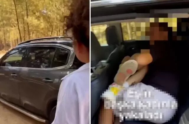 Kendisini aldatan kocasını arabada başka bir kadınla bastı