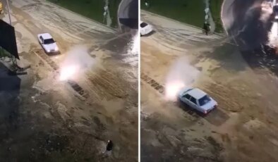 Krizi fırsata çevirdi, patlayan suda aracını yıkadı