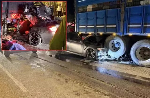 Lüks otomobil kamyona ok gibi saplandı! Bilanço ağır