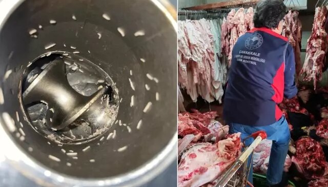 Mide bulandıran görüntüler! Etler küf içinde, makinelerde kurt var