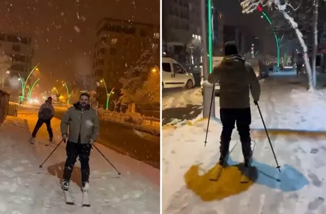 Görüntüler o ilin en işlek noktasından! Beyaz çileyi eğlenceye dönüştürdüler