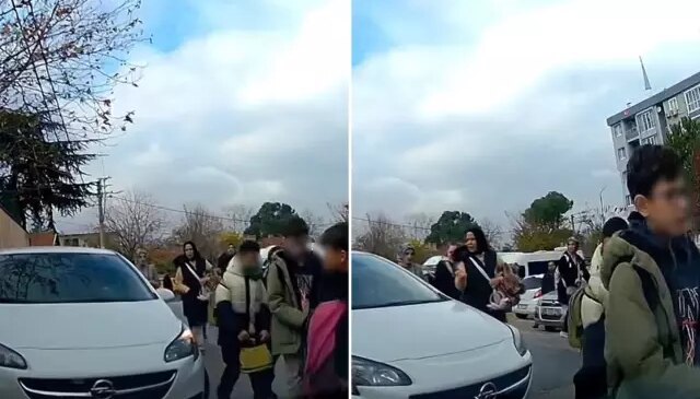 Okuldan çıkan öğrencilerin üzerine araba sürdü