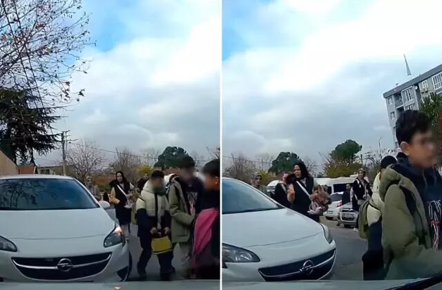 Okuldan çıkan öğrencilerin üzerine araba sürdü