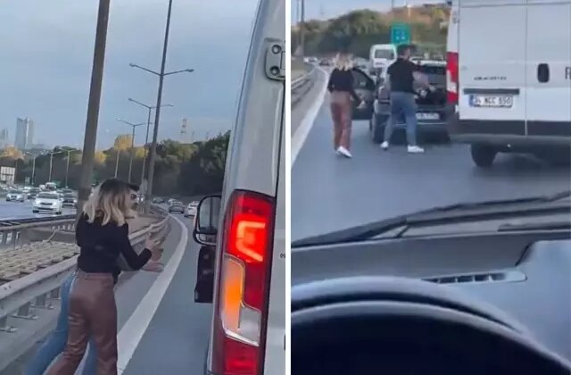 Önünü kesip saldırdılar! Trafikte skandal anlar kameralarda