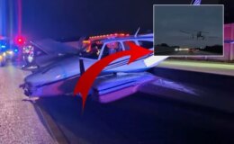 Otoyola iniş yapan uçak otomobilin üzerine düştü