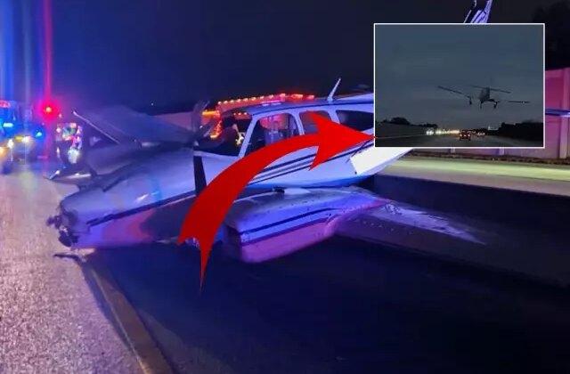 Otoyola iniş yapan uçak otomobilin üzerine düştü