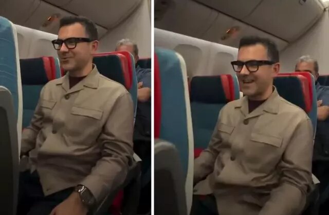 Özkan Öztürk, uçak yolculuğu sırasında spikerlik yaptı