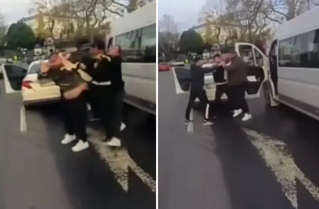 Sarıyer’de trafikte sürücülerin yol verme kavgası kamerada