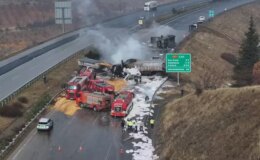 TAG Otoyolu’nda 3 tır çarpıştı! Araçlarda yangın çıktı