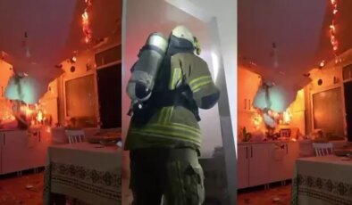 Yangında tavan çöktü, itfaiye ekipleri ölümden döndü… O anlar kameraya yansıdı