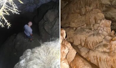 Tesadüfen bulundu! Metrelerce iniliyor, mağaranın içinden çıkıyor