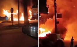 Barakada çıkan yangın park halindeki minibüs ile hafif ticari araca sıçradı