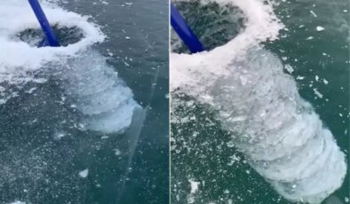 Baykal Gölü’nde görsel şölen: Metrelerce derinliğe inen buz tabakası hayran bıraktı