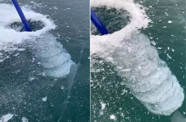 Baykal Gölü’nde görsel şölen: Metrelerce derinliğe inen buz tabakası hayran bıraktı
