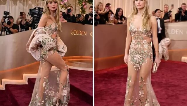 Ünlü oyuncu ödül törenine nerdeyse çıplak geldi