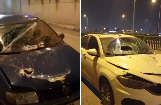 Bursa’da akıl almaz trafik kazası: Demir bariyerler araçların üzerine düştü