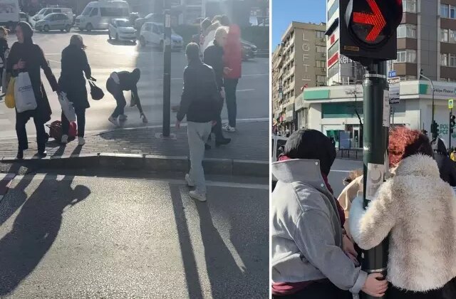 Bursa’da lodos zor anlar yaşattı, uçmamak için trafik lambasına tutundular