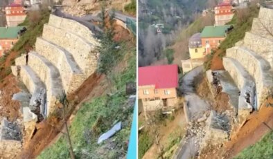 Büyük panik! İstinat duvarı kar suyuna dayanamadı