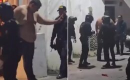 Çevredekilere saldıran şahsı, 9 polis güçlükle gözaltına aldı